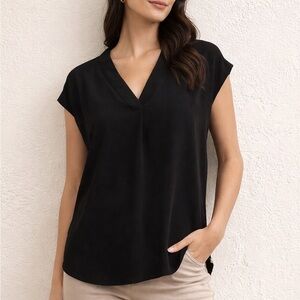 Banana Republic Black V Neck Blouse Medium Minimalist Business Casual Top